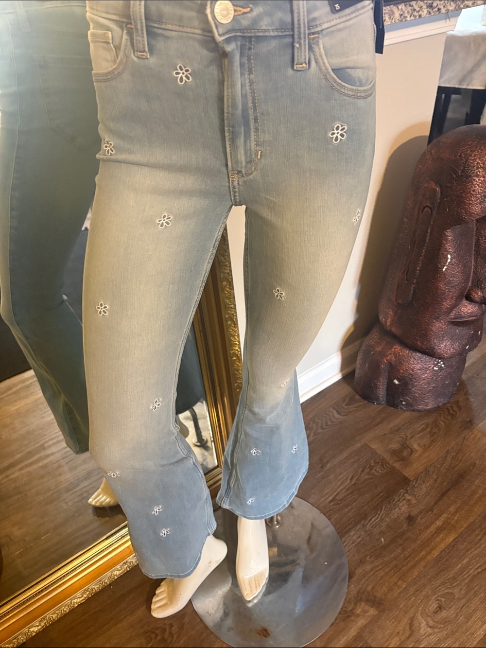 Hollister Light Blue Floral Embroidered Flare Jeans